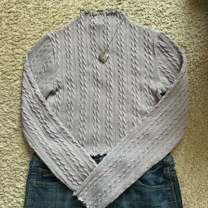 Forever 21 Cable Knit Turtleneck Cropped Light Purple Sweater